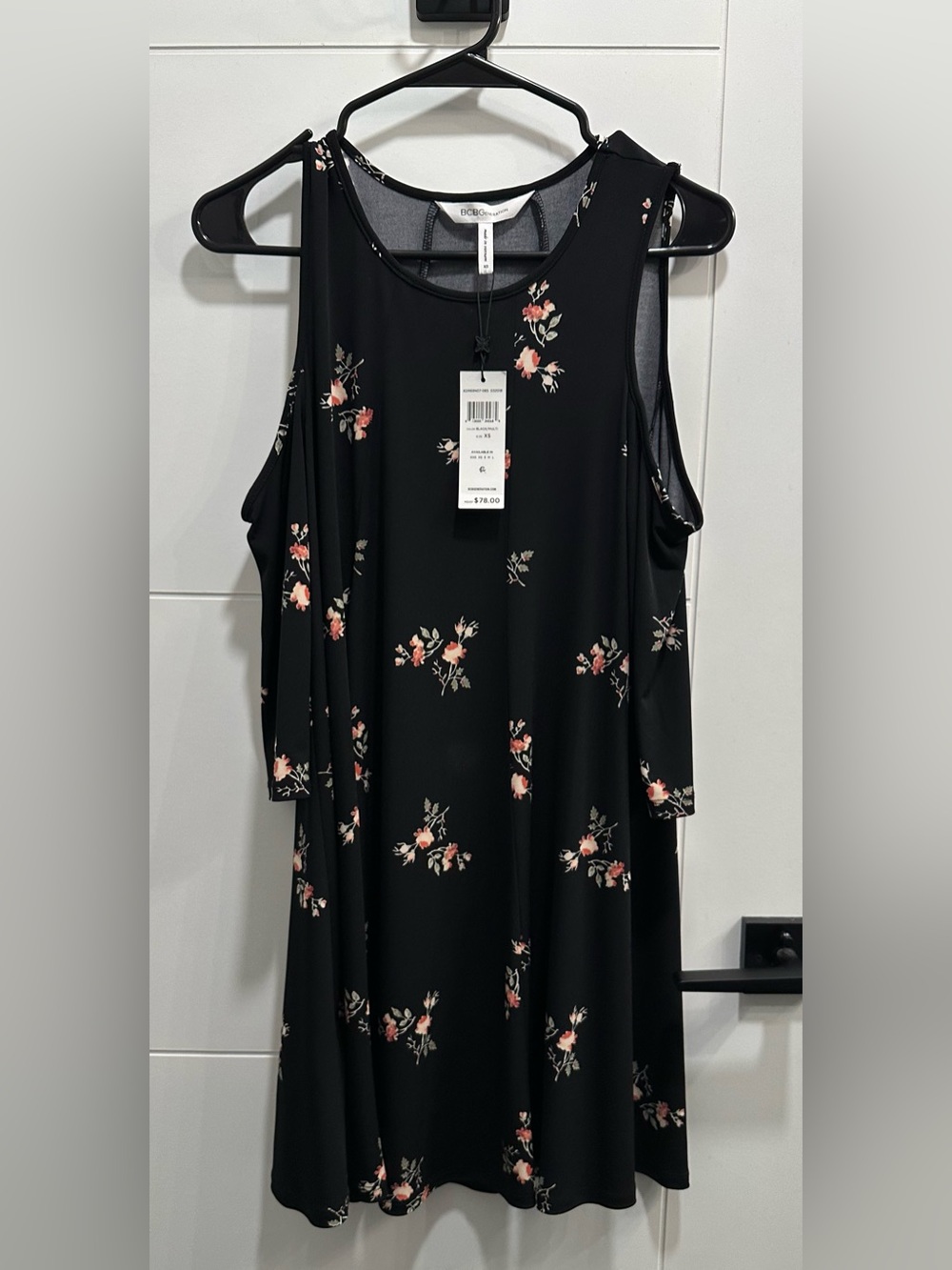 BCBGENERATION Women's Dress 3/4 Sleeve Round Neck Cold Shoulder Floral Size S